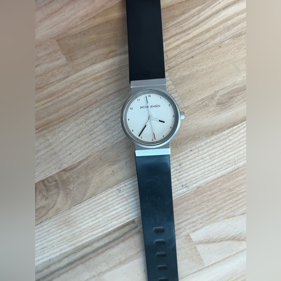 Jacob Jensen Ladies Watch White Dial Black Silicone Strap Swiss Designer - Picture 5 of 11